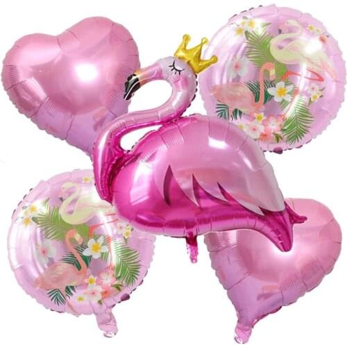 5pcs Flamingo Balloons Set Blue Pink Round Heart Foil Balloon Hawaiian Decor Inflatable Baloon Wedding Birthday Party Supplies