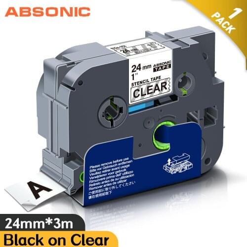 Absonic 1" 24mm STe 151 Stencil Tape For Brother STe-151 Label Stencil TZe Tape Black on Clear fit P touch Label Maker PT-D600
