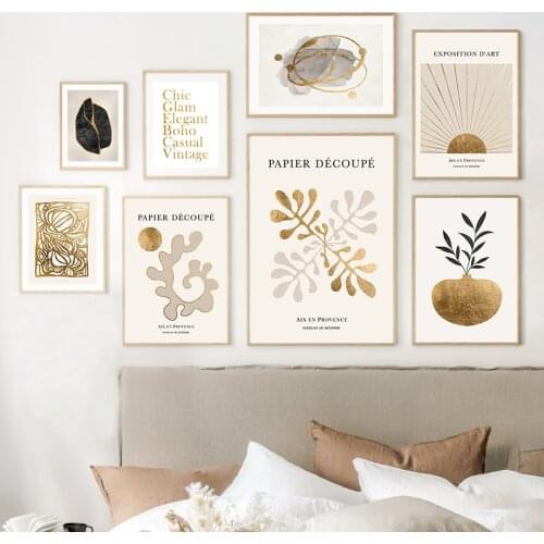 Abstract Golden Coral Flowers Color Block Wall Art Canvas Painting Nordic Posters And Prints Wall Pictures For Living Room Decor