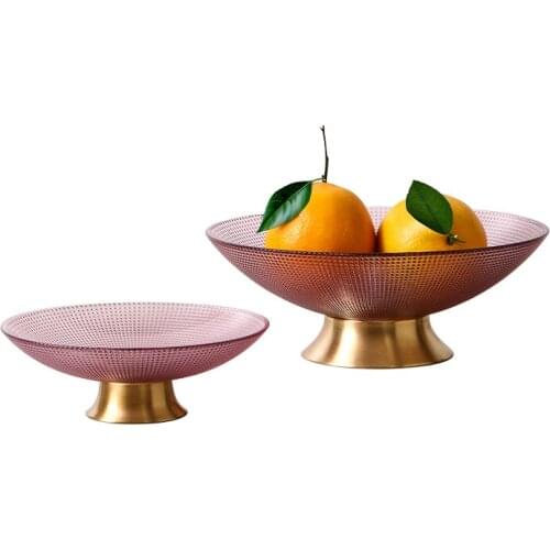 American High-quality Crystal Glass Fruit Plate Dessert Bowl Metal Base Storage Tray Modern Living Room Home Decoration Tray