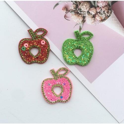 15pcs Sequin Applique Apple Fruit Rhinestones Diamond Cloth DIY Hat Clothes Hair Clips Accessories Patches Headwear Decor