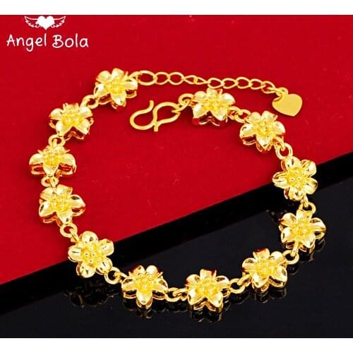 Arab Womens Fashion New Arrival Womens Gold Flower Charm Bracelet Muslims Simple Luxury Fine Jewelry Wedding Holiday Gifts
