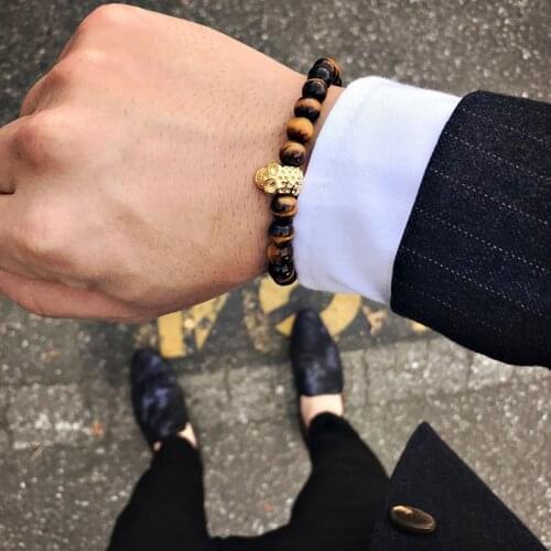 Stainless Steel Skull Bracelet Stone Beads Men Jewelry Gold Bracelets For women Charm Bileklik Pulseras Mujer Pulseira Femme