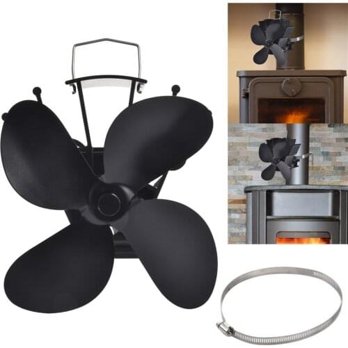 Black Fireplace 4/5 Blade Heat Powered Stove Fan Komin Log Wood Burner Eco Friendly Quiet Fan Home Efficient Heat Distribution
