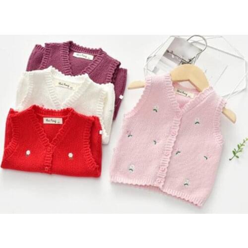 Spring Baby Kids Girls Sleeveless Cute Embroider Knit Sweater Autumn Kids Girls Pullover Sweaters Childrens Clothes