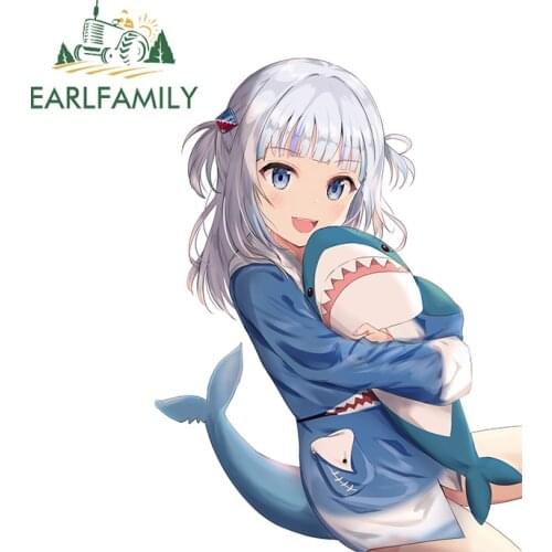 EARLFAMILY 13cm x 9.6cm for Gawr Gura Waterproof Decal DIY Occlusion Scratch Bumper Decoration Vehicle Car Graffiti Sticker