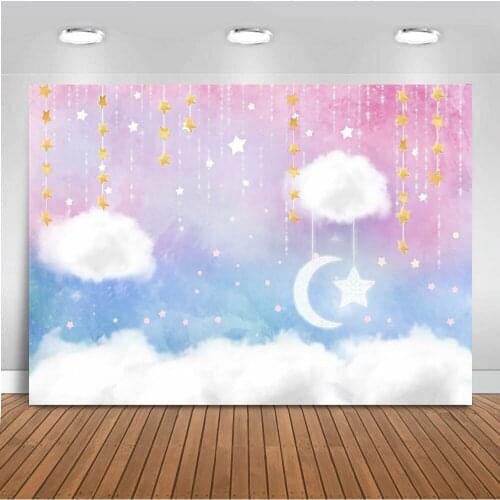Newborn baby shower background for photography white cloud backdrop for photo studio litter twinkle twinkle star backdrops prop