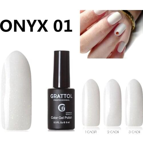 GRATTOL Professional ONYX 01 White Glitter Nail Gel Polish Sequins UV Gel Nail Varnish Long Lasting Top Coat UV LED Gel Varnis