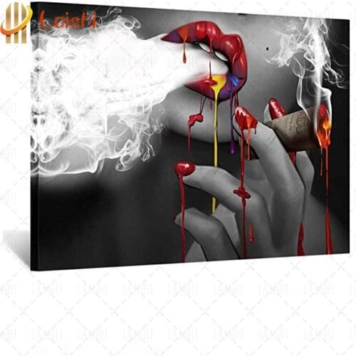 Woman smoking sexy red lips Diy diamond painting picture rhinestones embroidery diamond mosaic 5d cross stitch home decor gift