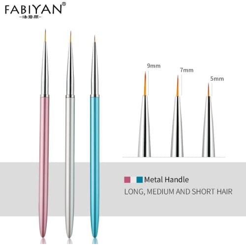 3Pcs/set Metal Handle Nail Art Liner Brushes Painting Drawing Flower Pen DIY Tips Manicure Gel Polish Stripe Lines Tool 5/7/9mm