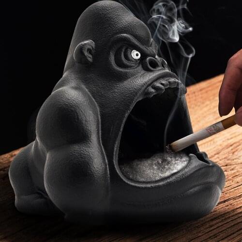 Creative Orangutan Ashtray Anti Fly Ash Household Large Capacity Animal Ceramic Ashtray Home Decoration Gift for Boyfriend