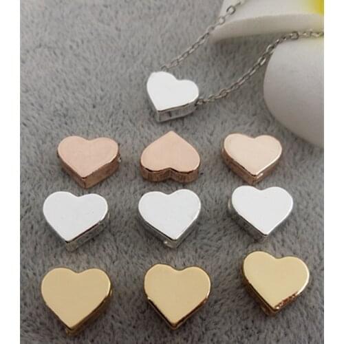Hot Selling 10 Pieces/Lot 10mm*11mm Polished Double-sided Gold Color Or Silver Color Heart Beads Heart Charms For Jewelry Making