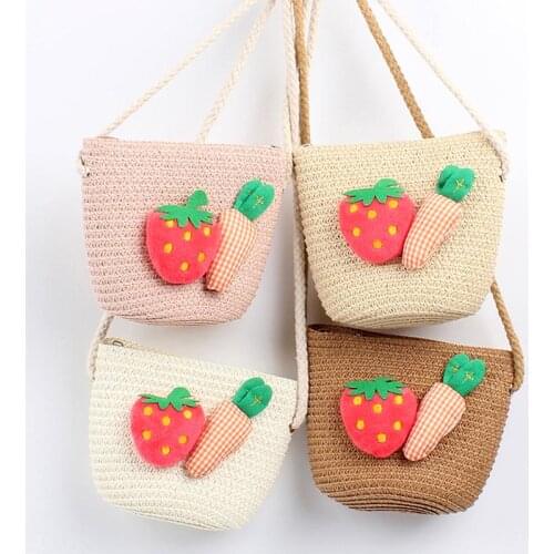 Cute Carrot Children Summer Straw Coin Purse Girls Good Birthday Gift Children Inclined Shoulder Bag Little Princess zipper Bag