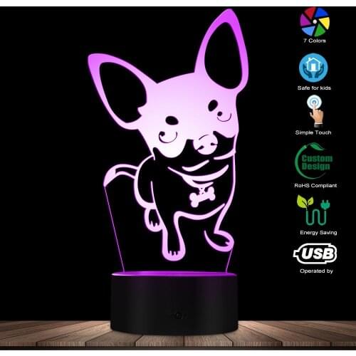 Fashion Chihuahua Dog Breed Glowing LED Lamp Animal Pet Store Decor Puppy Modern LED Night Light Table Lamp With Color Changing