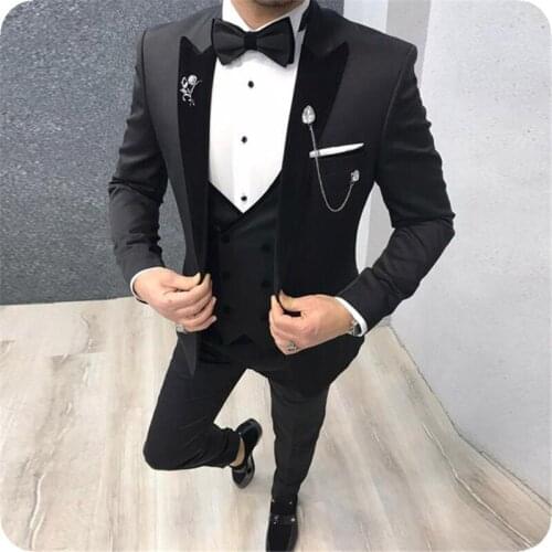 2020 Latest Coat Pant Designs Men Suits Black Shawl Lapel Formal Tuxedos Wedding Suits For Men Prom Party Dress With Pants