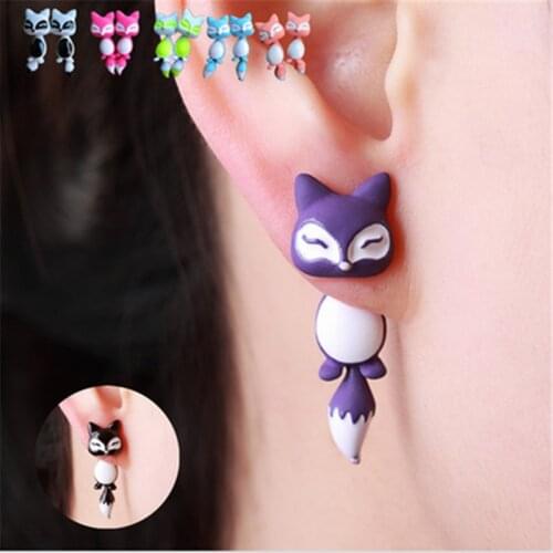 New Pair Korean Fashion Cute Cartoon Clay Animal Earrings Fox Stud Earrings Stereo Animal Puncture Ear Nail Jewelry For Women