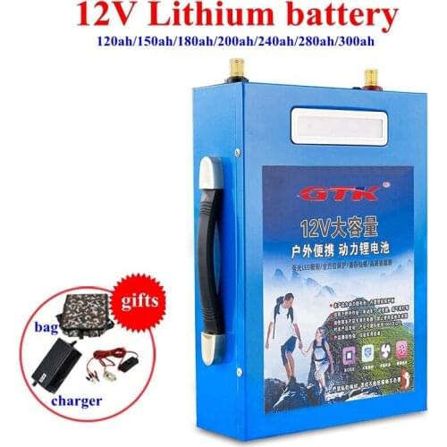 New 12V 120ah 150ah 180ah 200ah 280ah 300ah lithium li ion battery with BMS for Outdoor backup power supply inverter+Charger