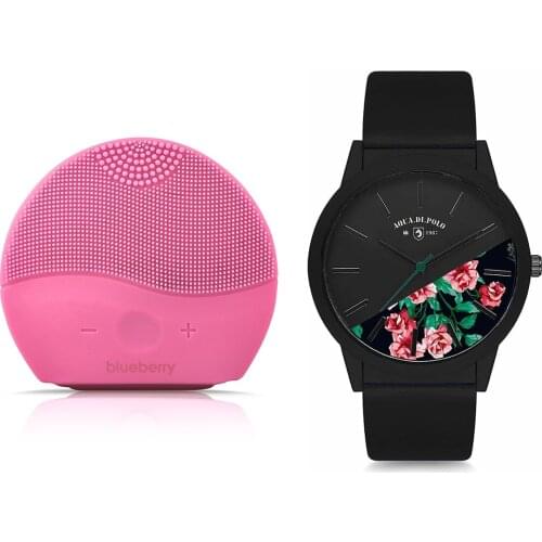 Polo 2'li Opportunity Set Wrist watch Black Leather Floral, Facial Cleaning Device Massage Gift Handy Attractive Solid Quality