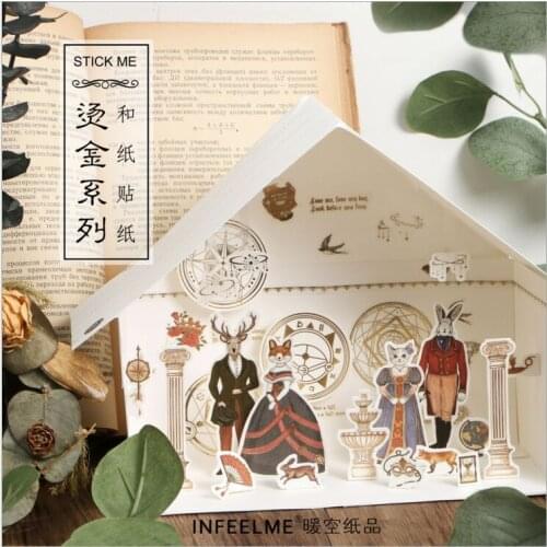 Gold stamping elk duke Rabbit Earl Mrs fox lady miss cat cartoon Decoration planner sticker DIY Diary Handcraft phone stickers