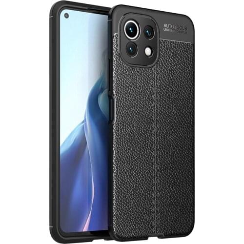 For Xiaomi mi 11 lite Luxury Soft Silicon Litchi Striae Leather Cases For Xiaomi 11 lite Case Coque Shock Proof Back Cover