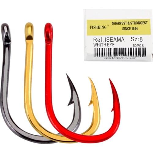 FISH KING 50-100pcs High Carbon Steel Fishing Hook 1#-12# ISEAMA WHIT EYE Carp Fishhooks Catfish Anzol Japan Fishing Tackle