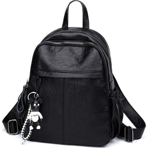 With 2021 New Fashion Versatile Backpack Women Soft Leather Pendant Ladies Backpack Female Casual Zipper Travel Bag School Bag