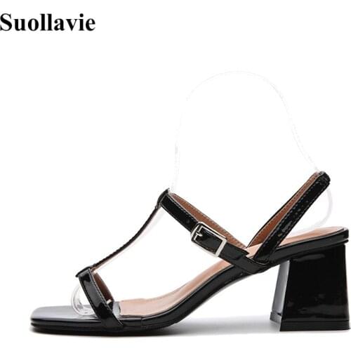 Sandals Women Summer 2019 New Painted Leather Ribbon High-heeled Square Head Thick-heeled Shoes