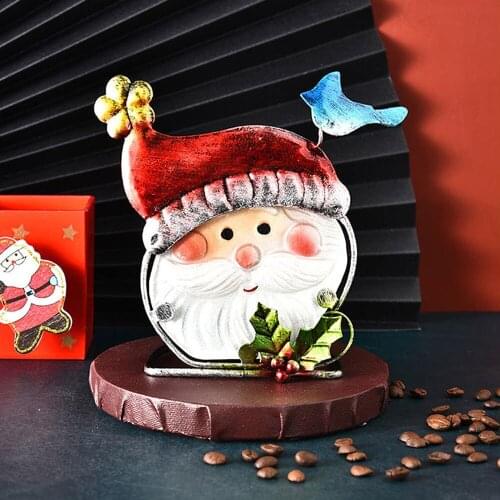 Cute Santa Claus Snowman Style Candlestick Candle Holder Iron Art Garden Candle Holder Ornaments Christmas Decoration