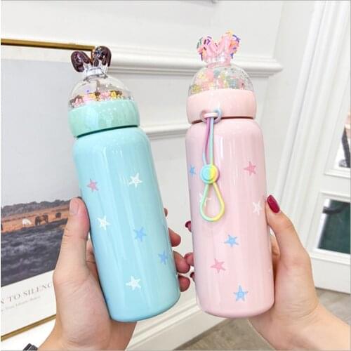 Cute Rabbit Ear Thermos Water Bottle Stainless Steel Vacuum Flask Children Girls Coffee Mug Drinking Insulated Cup Water Bottle