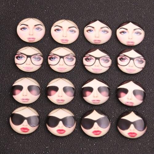 6pcs mix Wear Glasses Beautiful Girl Pattern Round Glass Cabochon 20mm 25mm Dome Flat Back DIY Jewelry Finding