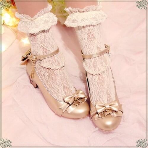 Bow Pearl High Heels Platform Shoes For Girl Leather Princess Women Heeled Shoes Spring Autumn Female Anime Lolita Cosplay Shoes