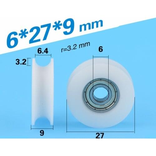 [U0627-9] Free shipping 10PCS 696zz POM bearing groove wheel 6*27*9 pulley U groove bearing wheel