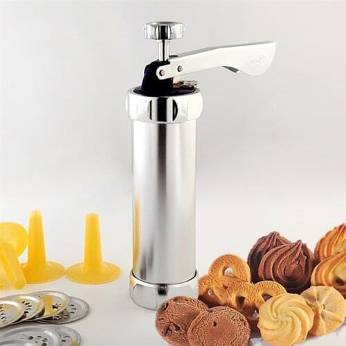 Biscuit Press Set Cookie Maker Machine Kit Stainless Steel 20 Discs 4 Icing Tips Spritz Dough Biscuits Making Cake Decorating