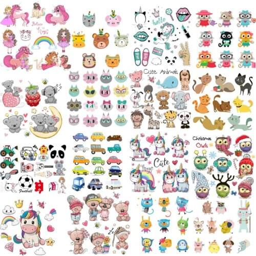 Iron On Lovely Animals Transfer For Clothing Bear Unicorn Heat Transfers For Clothes Thermo Stickers For Diy T-shirt Sweater