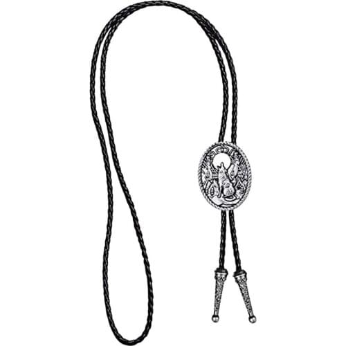 Vintage Wolf Howling Design Cowboy Rodeo Bolo Tie Pu Leather Necktie