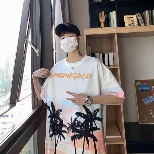 Japanese loose Harajuku trendy brand student trend Korean version of loose port style printed couple short sleeve T-shirt