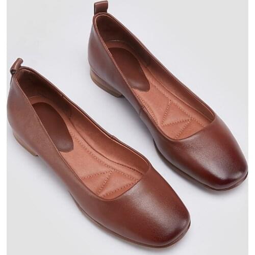 Womens genuine leather gradient color sqaure toe slip-on ballet flats leisure soft comfortable espadrilles casual daily shoes