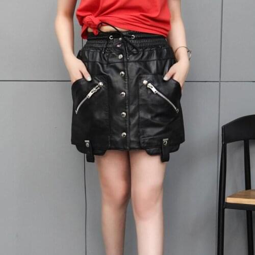 2020 New Style Skirts Real Sheepskin Women Black High Waist Sexy Moto Rivet Genuine Leather Skirt Single Breasted Streetwear Hot