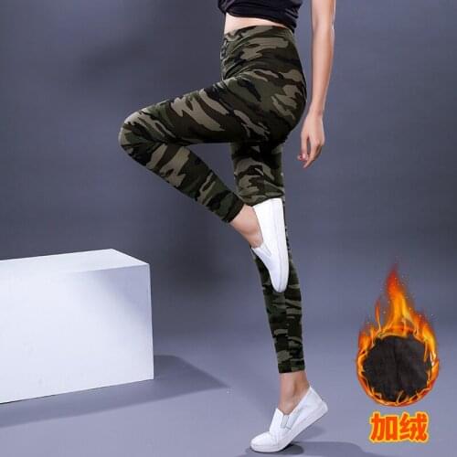 Autumn Winter Casual Camouflage Plus Szie Pant Women Elastic Waist Warm Thick Pencil Pants Cotton Trousers Female Leggings Mw125