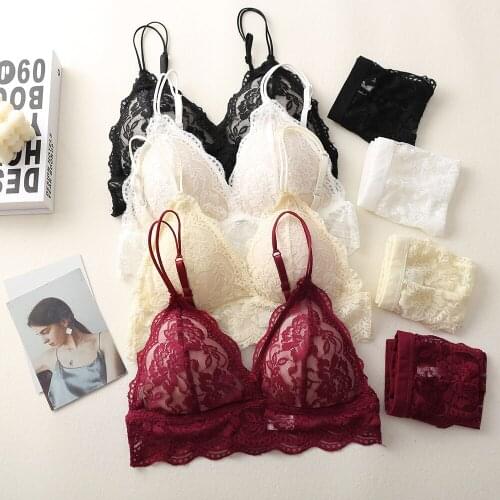 Womens Lace Bra Set Seamless Bra and Panties Sets Push Up Sexy Lace Bralette Female Underwear Set Fashion Transparent Lingerie