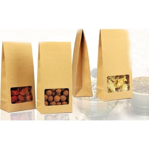 10*23.5*6cm 100pcs stand up window brown kraft paper bags boxes recyclable for wedding/Gift/Jewelry/Food/Candy Package Paper Box