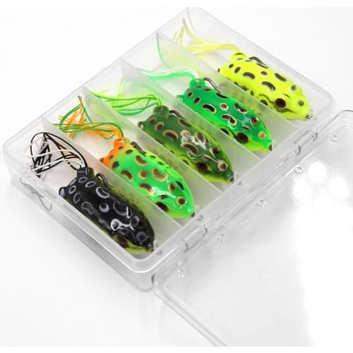 5 Pcs Frog Baits with Dual Hooks Fishing Lures Top Water Minnow Crank Soft Bait Fishing Tackle Accessries 5.5cm