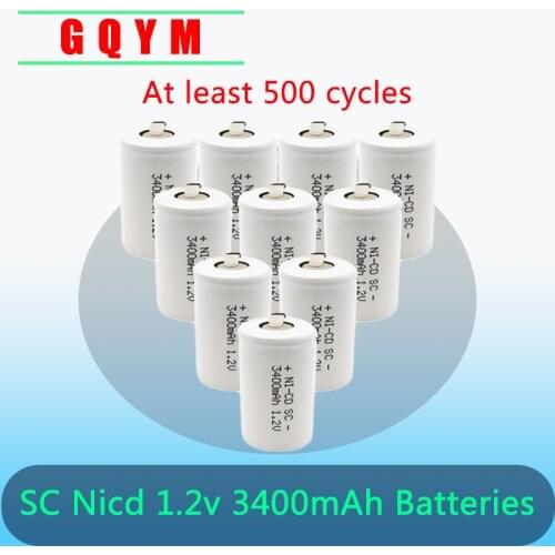 10Pcs SC 1.2V 3400mah Rechargeable Battery 3400mAh 4/5 Sub C Ni-cd Cell with Welding Tabs for Electric Drill Screwdriver