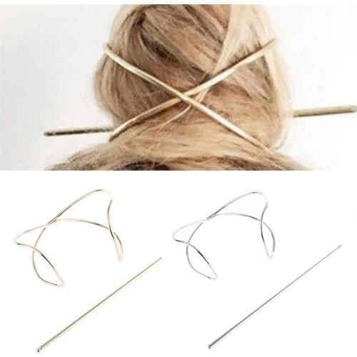 Hair Stick Original 2021 New Boho Hair Accessories Metal Gold Filled X Shaped Bun Holder Charming Vintage Bun Cage