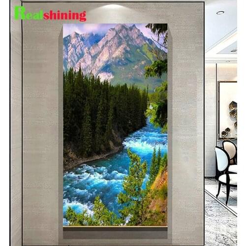 Alpine flowing water forest 5D full round square diamond embroidery Natural scenery pictures rhinestones diamond painting N1933