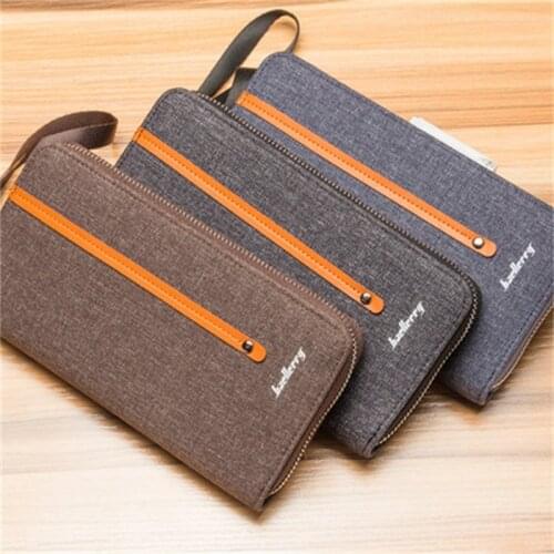 Baellerry Fashion Mens Long Vertical Retro Business Wallet Multi-Card Canvas Large-Capacity Zipper Clutch