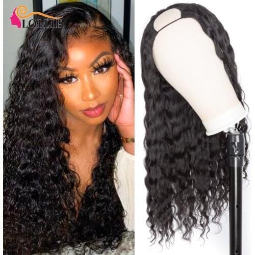 Free Shipping U Part Wig Human Hair 180% Density Glueless Human Hair Wigs 10A Brazilian Virgin Hair Water Wave Can Be Perm & Dye