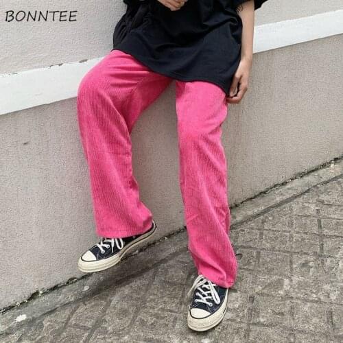 Pants Women Streetwear Loose Ulzzang Corduroy Trendy Teens Popular Leisure Trousers Simple Spring Female Harajuku High Waist Ins