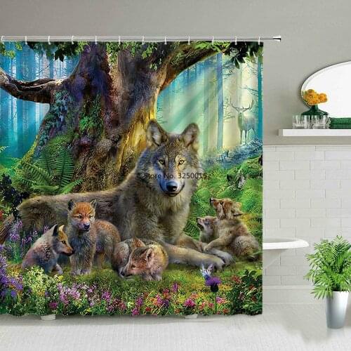 Black Backdrop African Elephant Leopard Lion Pattern Shower Curtain Set Wild Animal Print Bathroom Home Decor Boys Gift Curtains