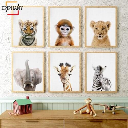 Baby Tiger Lion Monkey Zebra Print Safari Animal Nursery Decor Woodland Animals Wall Painting Modern Posters Kids Room Decor